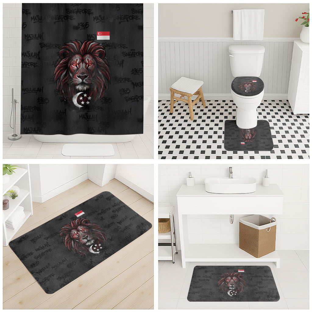 Singapore National Flag Day Bathroom Set Lion Tiger Coat Of Arms Grunge Graffiti