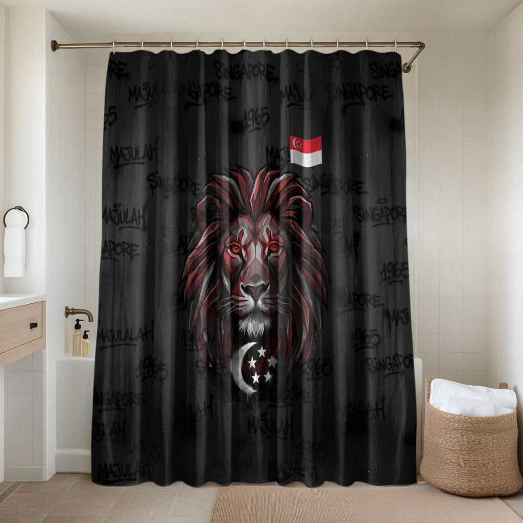Singapore National Flag Day Bathroom Set Lion Tiger Coat Of Arms Grunge Graffiti