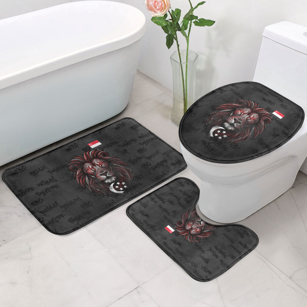 Singapore National Flag Day Bathroom Set Lion Tiger Coat Of Arms Grunge Graffiti
