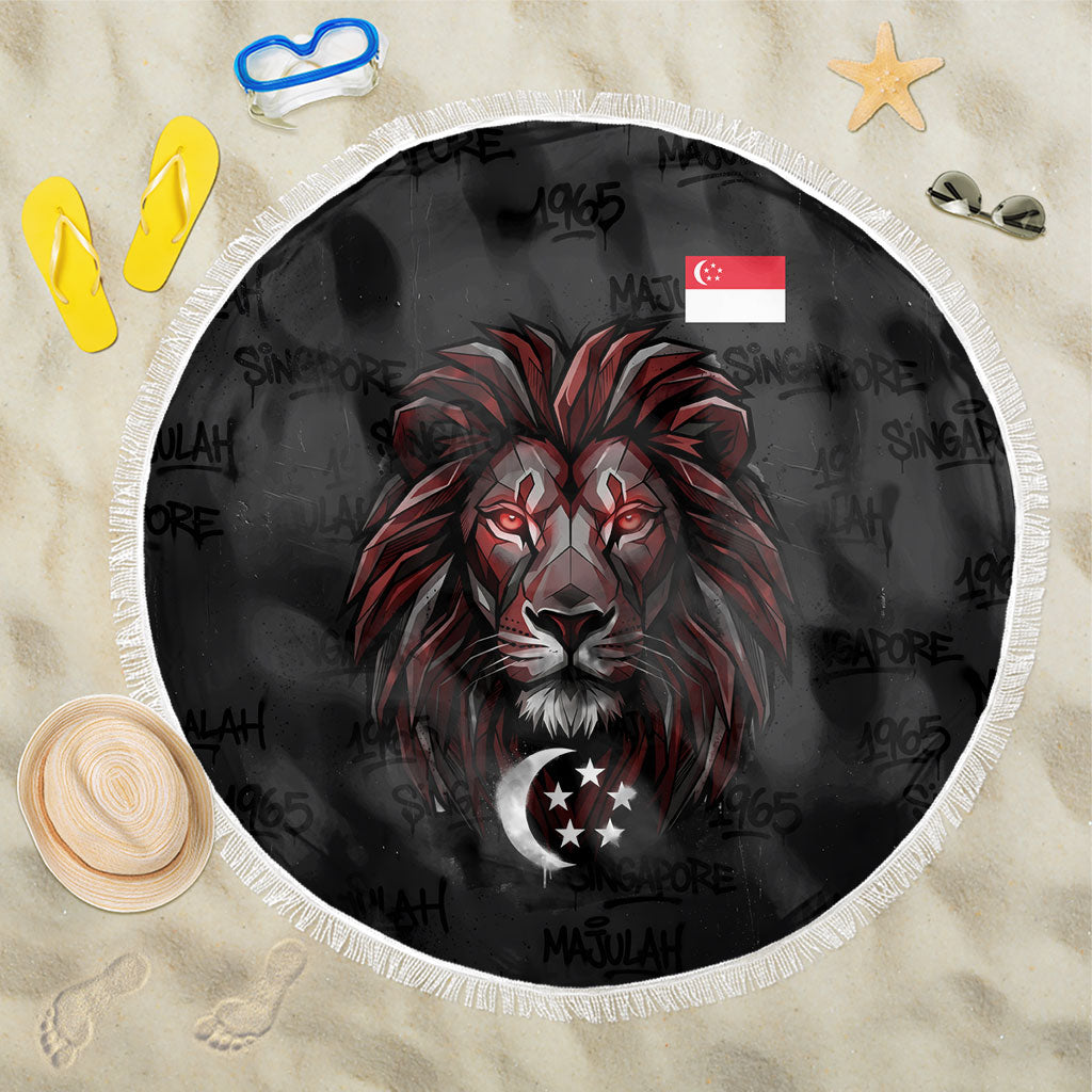 Singapore National Flag Day Beach Blanket Lion Tiger Coat Of Arms Grunge Graffiti