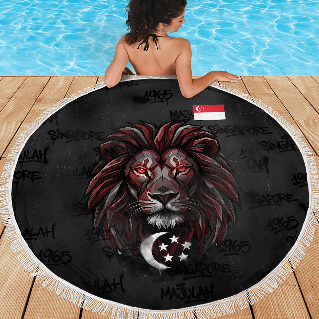 Singapore National Flag Day Beach Blanket Lion Tiger Coat Of Arms Grunge Graffiti