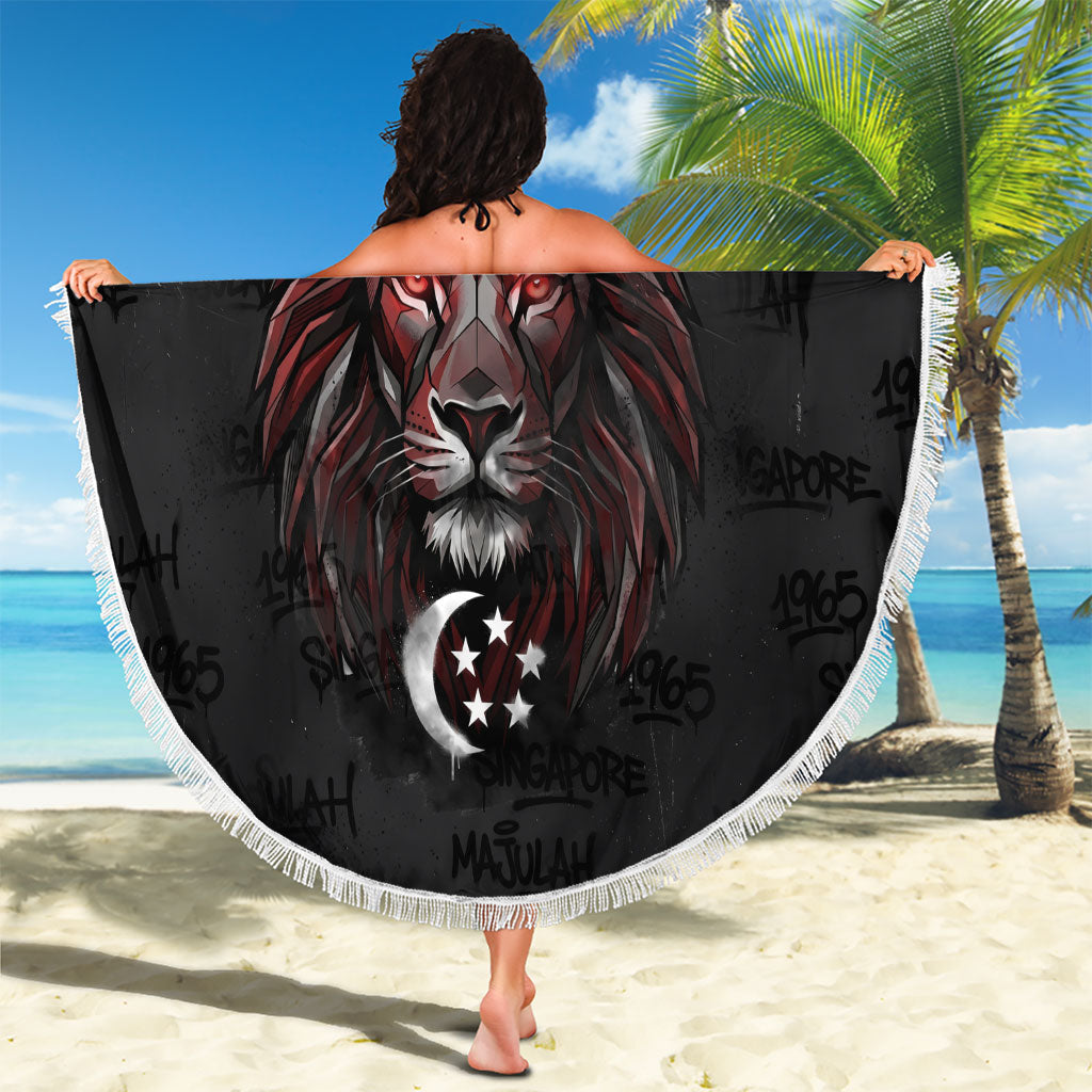 Singapore National Flag Day Beach Blanket Lion Tiger Coat Of Arms Grunge Graffiti
