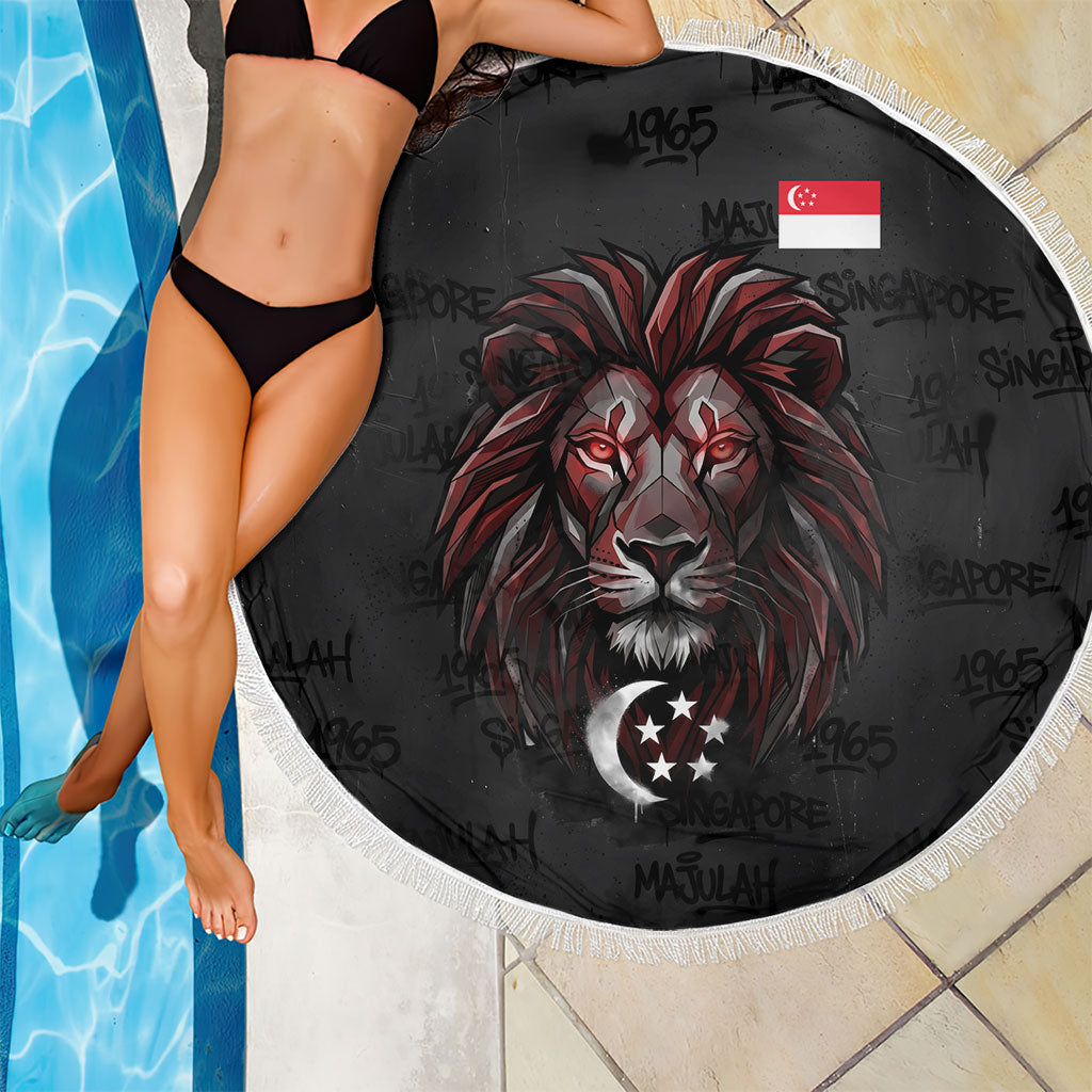 Singapore National Flag Day Beach Blanket Lion Tiger Coat Of Arms Grunge Graffiti