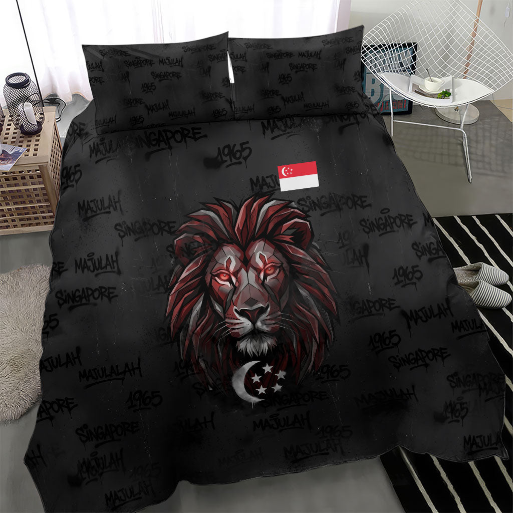 Singapore National Flag Day Bedding Set Lion Tiger Coat Of Arms Grunge Graffiti