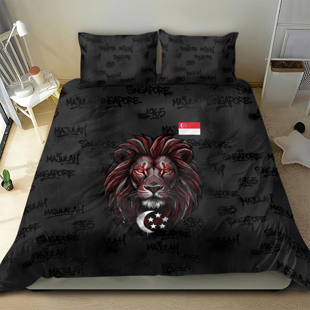 Singapore National Flag Day Bedding Set Lion Tiger Coat Of Arms Grunge Graffiti