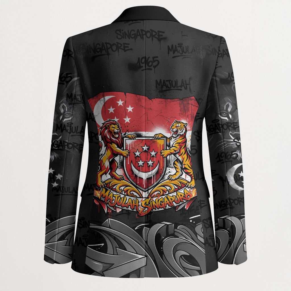 Singapore National Flag Day Blazer Lion Tiger Coat Of Arms Grunge Graffiti