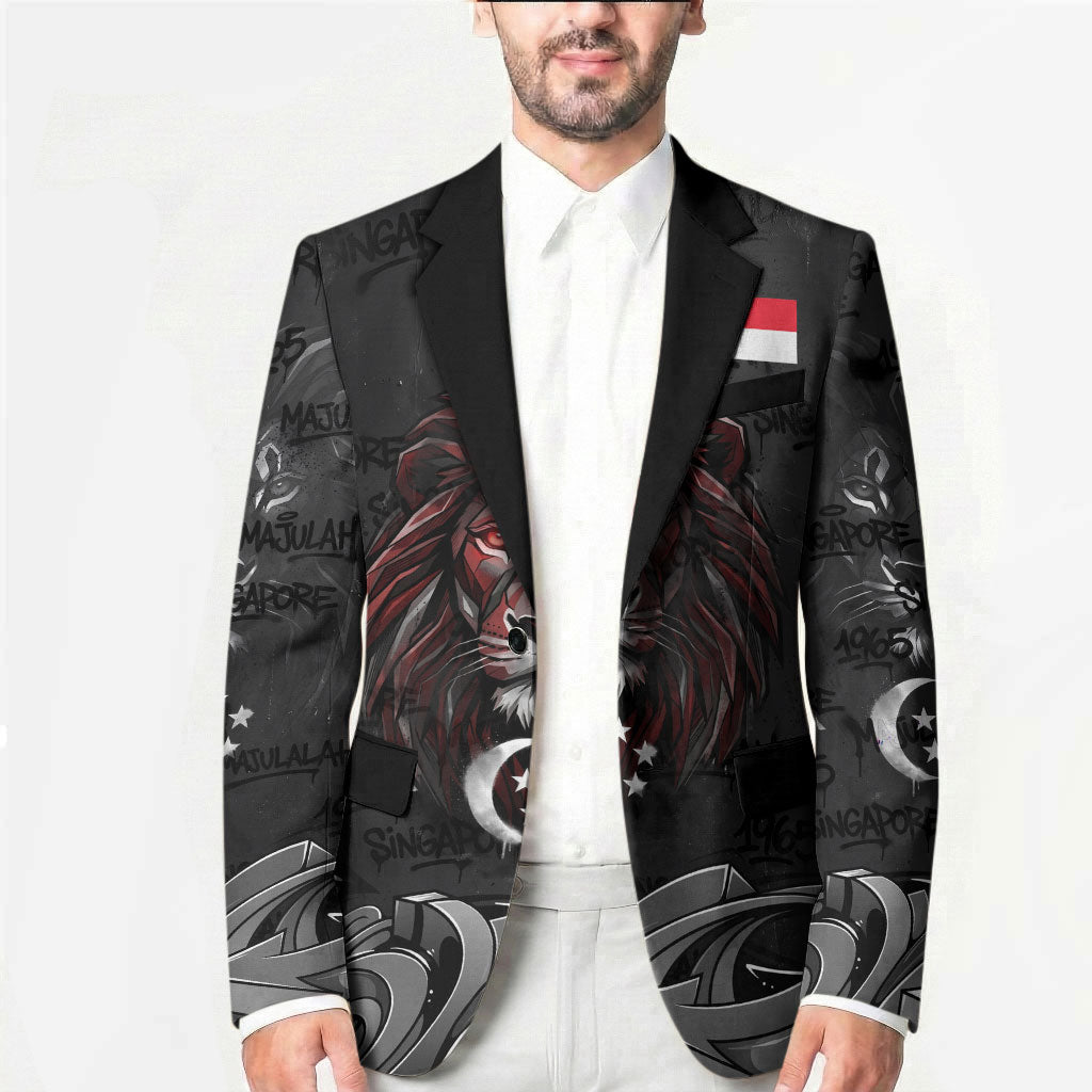 Singapore National Flag Day Blazer Lion Tiger Coat Of Arms Grunge Graffiti
