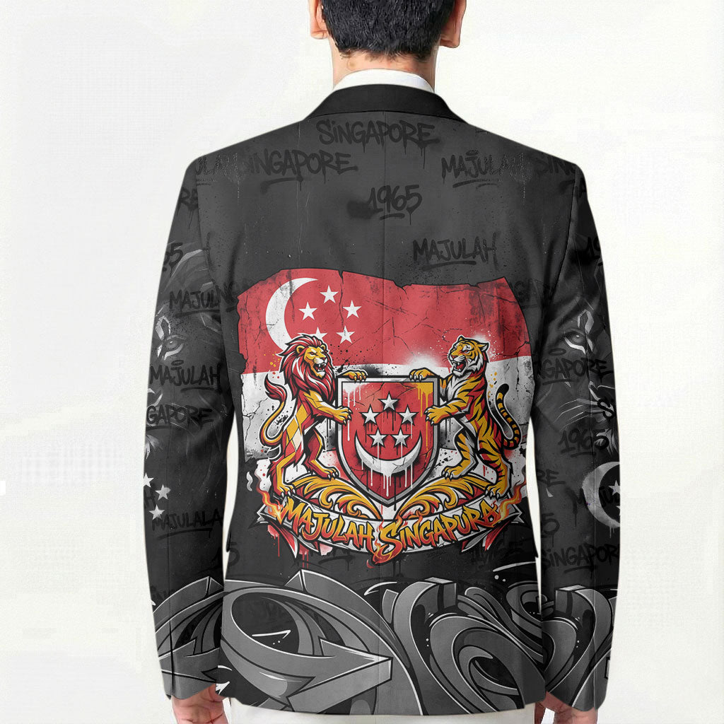 Singapore National Flag Day Blazer Lion Tiger Coat Of Arms Grunge Graffiti