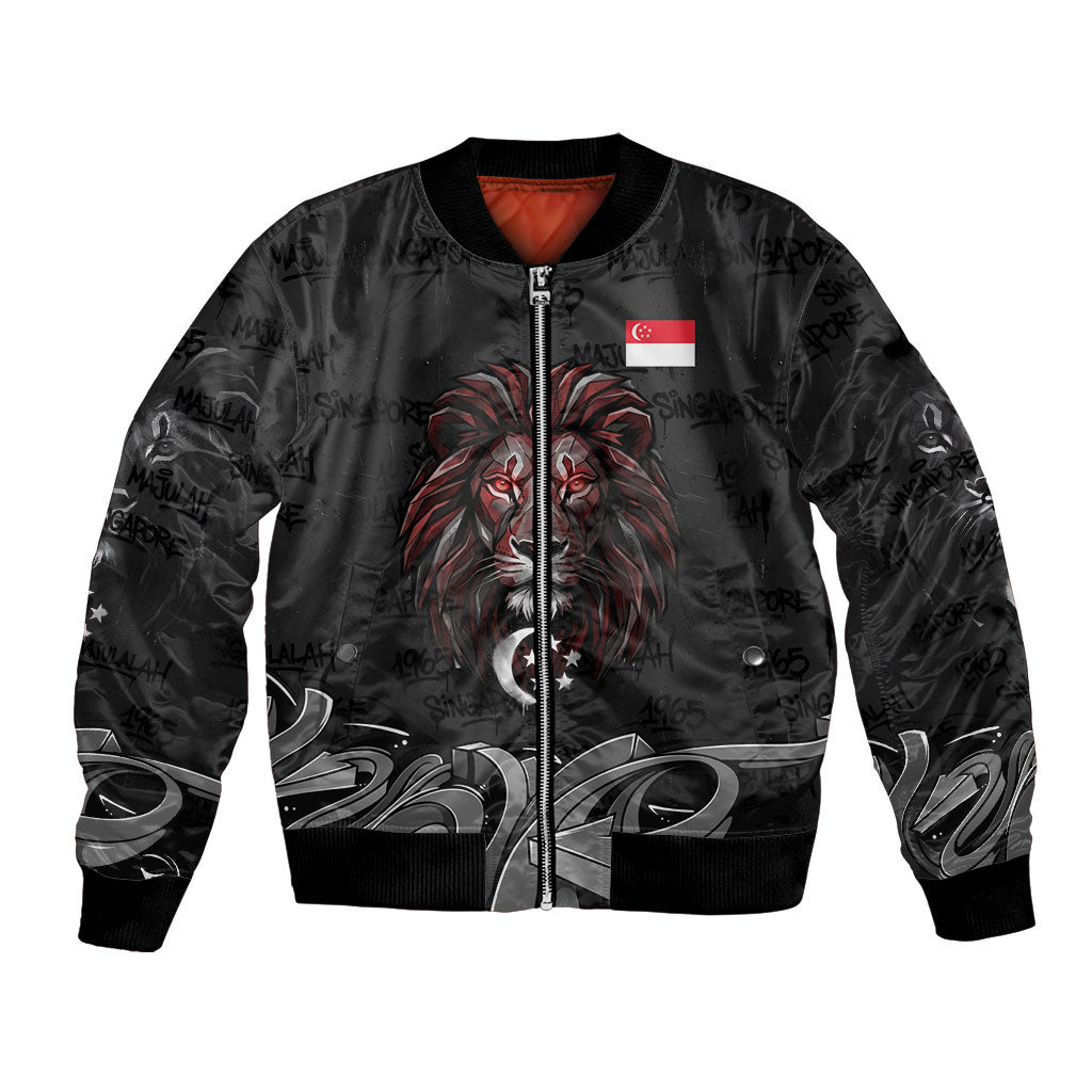 Singapore National Flag Day Bomber Jacket Lion Tiger Coat Of Arms Grunge Graffiti