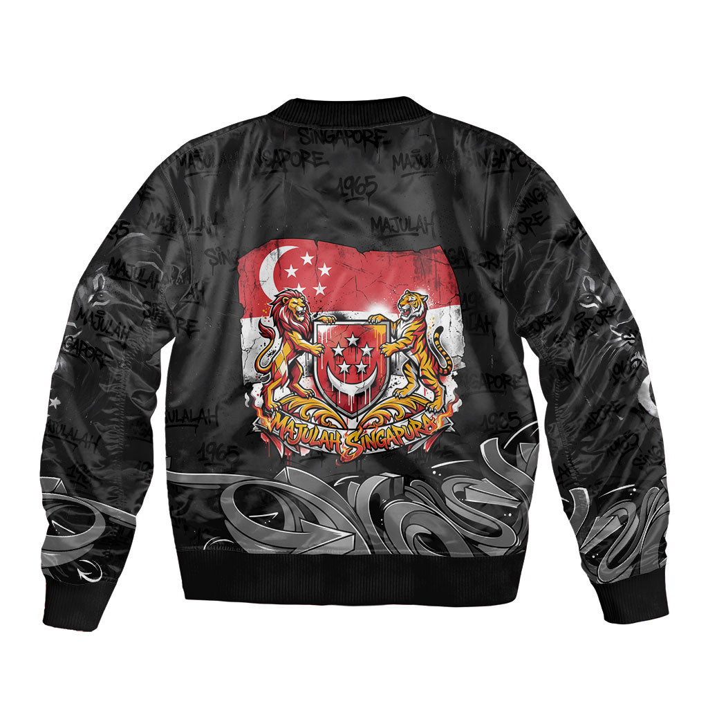 Singapore National Flag Day Bomber Jacket Lion Tiger Coat Of Arms Grunge Graffiti