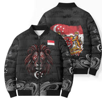 Singapore National Flag Day Bomber Puffer Jacket Lion Tiger Coat Of Arms Grunge Graffiti