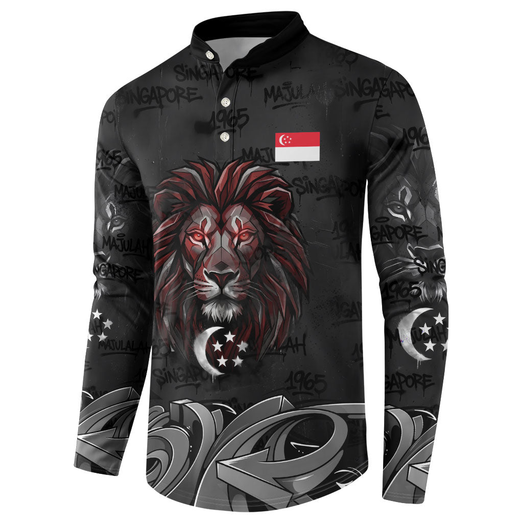 Singapore National Flag Day Button Sweatshirt Lion Tiger Coat Of Arms Grunge Graffiti