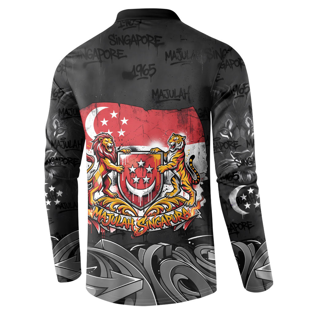Singapore National Flag Day Button Sweatshirt Lion Tiger Coat Of Arms Grunge Graffiti