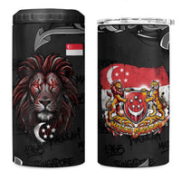 Singapore National Flag Day 4 in 1 Can Cooler Tumbler Lion Tiger Coat Of Arms Grunge Graffiti