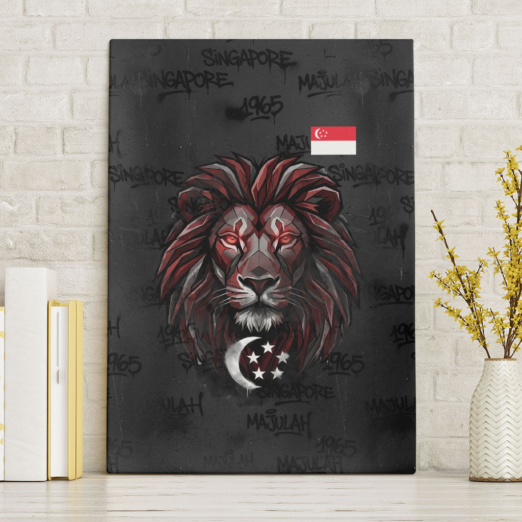 Singapore National Flag Day Canvas Wall Art Lion Tiger Coat Of Arms Grunge Graffiti