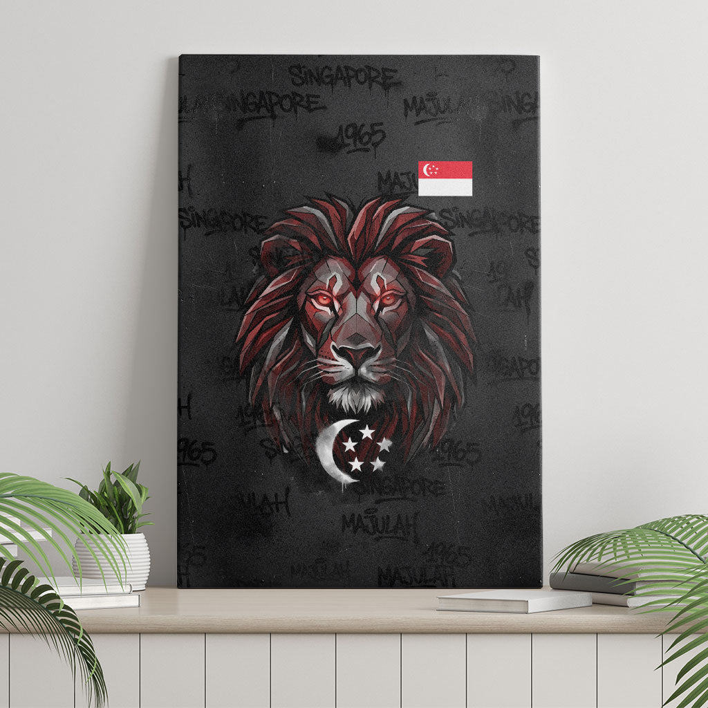Singapore National Flag Day Canvas Wall Art Lion Tiger Coat Of Arms Grunge Graffiti