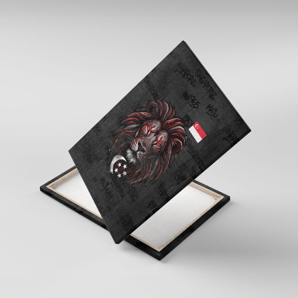 Singapore National Flag Day Canvas Wall Art Lion Tiger Coat Of Arms Grunge Graffiti