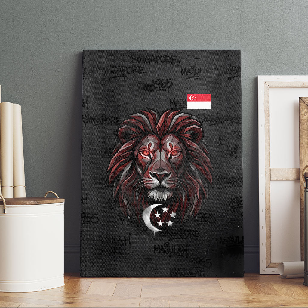 Singapore National Flag Day Canvas Wall Art Lion Tiger Coat Of Arms Grunge Graffiti