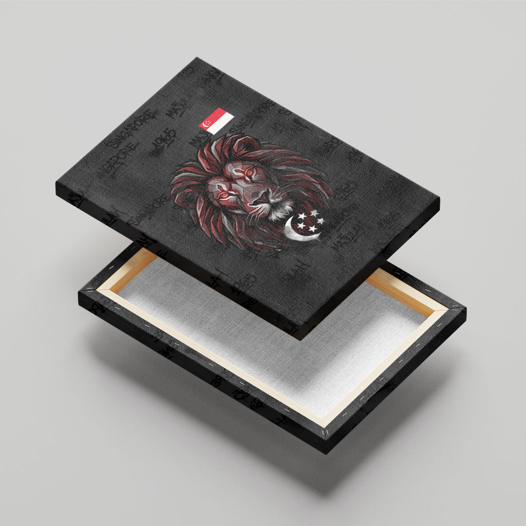 Singapore National Flag Day Canvas Wall Art Lion Tiger Coat Of Arms Grunge Graffiti