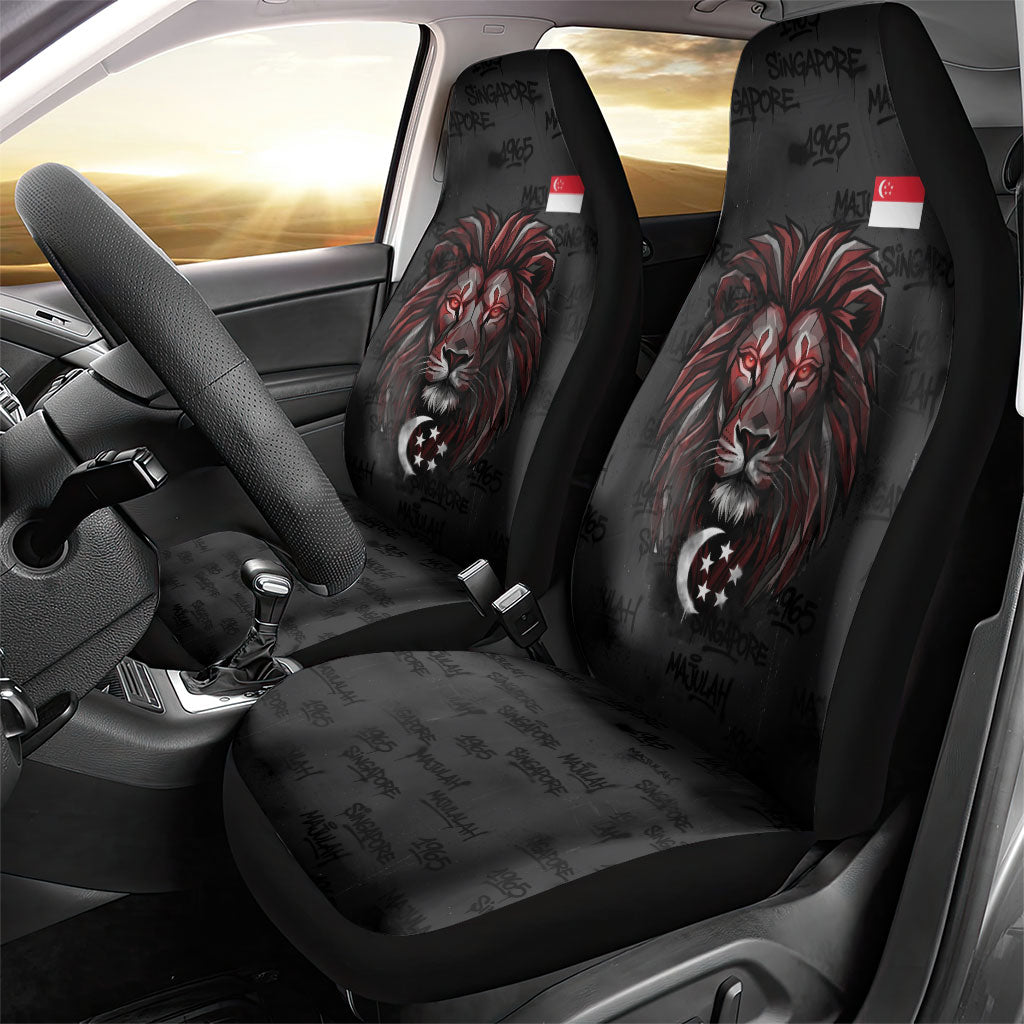 Singapore National Flag Day Car Seat Cover Lion Tiger Coat Of Arms Grunge Graffiti
