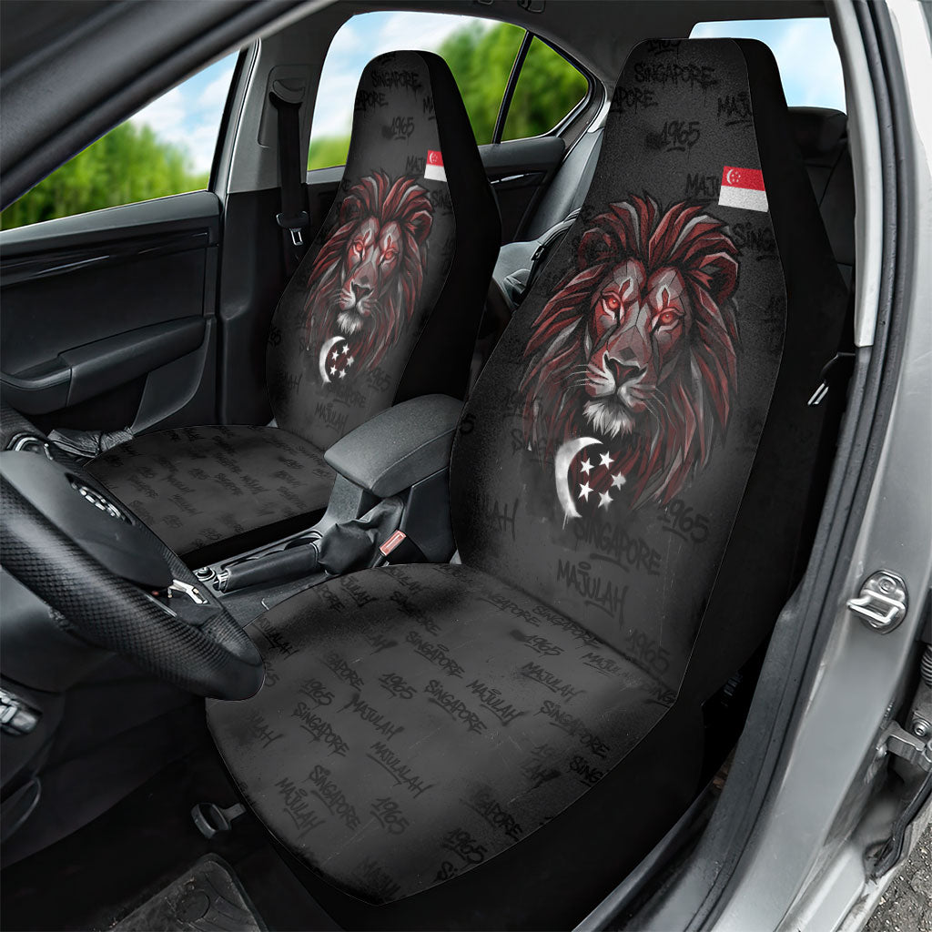 Singapore National Flag Day Car Seat Cover Lion Tiger Coat Of Arms Grunge Graffiti