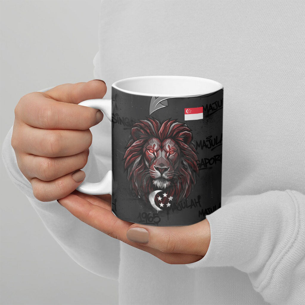 Singapore National Flag Day Ceramic Mug Lion Tiger Coat Of Arms Grunge Graffiti