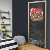 Singapore National Flag Day Door Cover Lion Tiger Coat Of Arms Grunge Graffiti