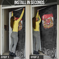 Singapore National Flag Day Door Cover Lion Tiger Coat Of Arms Grunge Graffiti