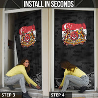 Singapore National Flag Day Door Cover Lion Tiger Coat Of Arms Grunge Graffiti