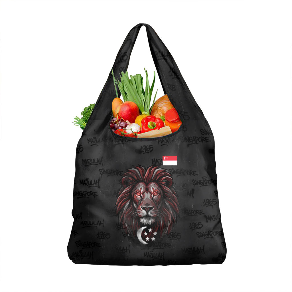 Singapore National Flag Day Grocery Bag Lion Tiger Coat Of Arms Grunge Graffiti