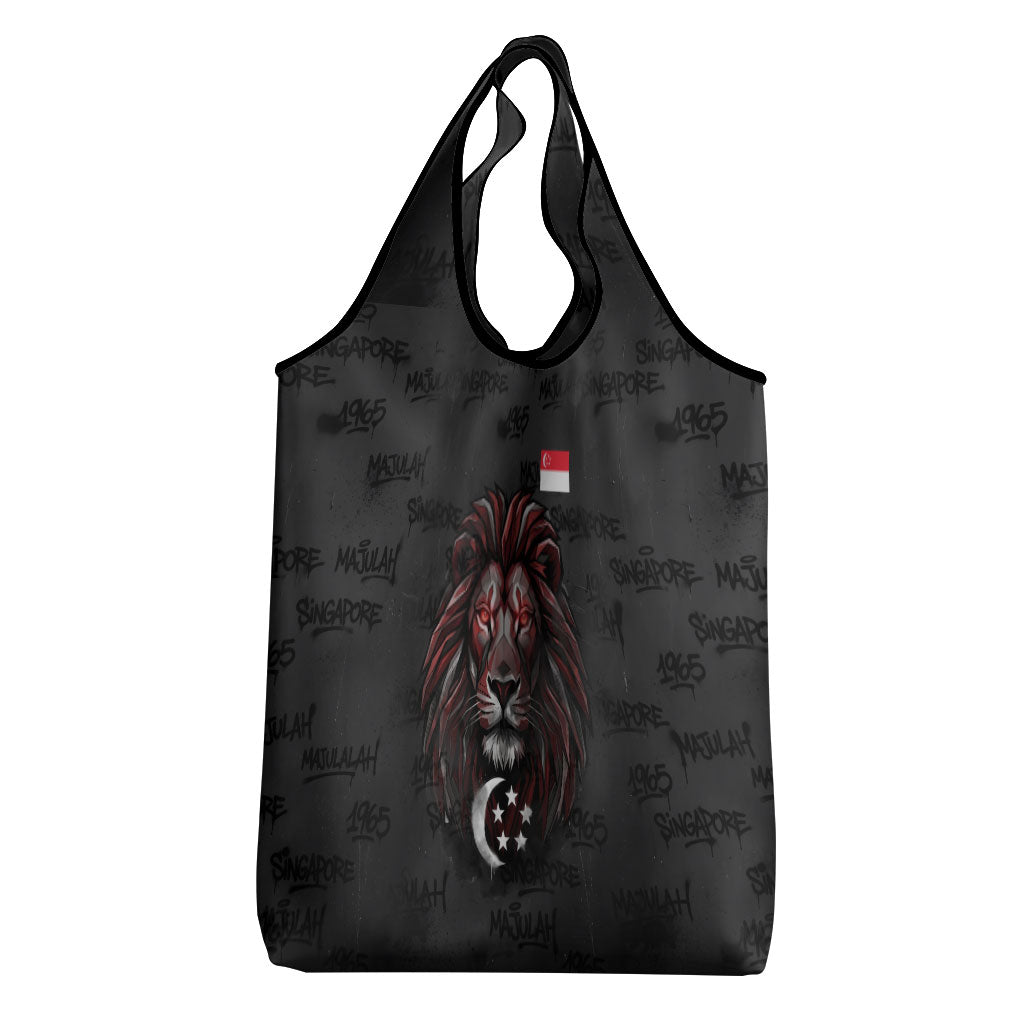 Singapore National Flag Day Grocery Bag Lion Tiger Coat Of Arms Grunge Graffiti