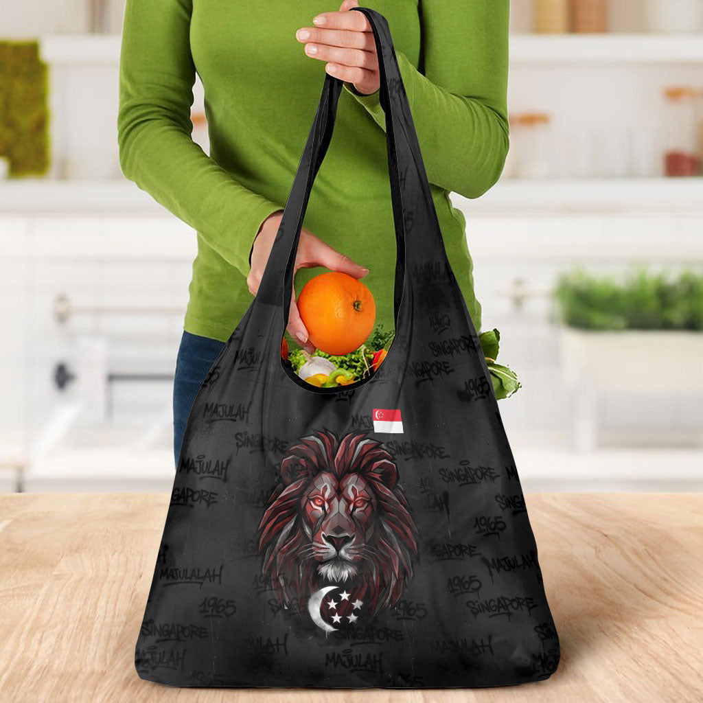 Singapore National Flag Day Grocery Bag Lion Tiger Coat Of Arms Grunge Graffiti