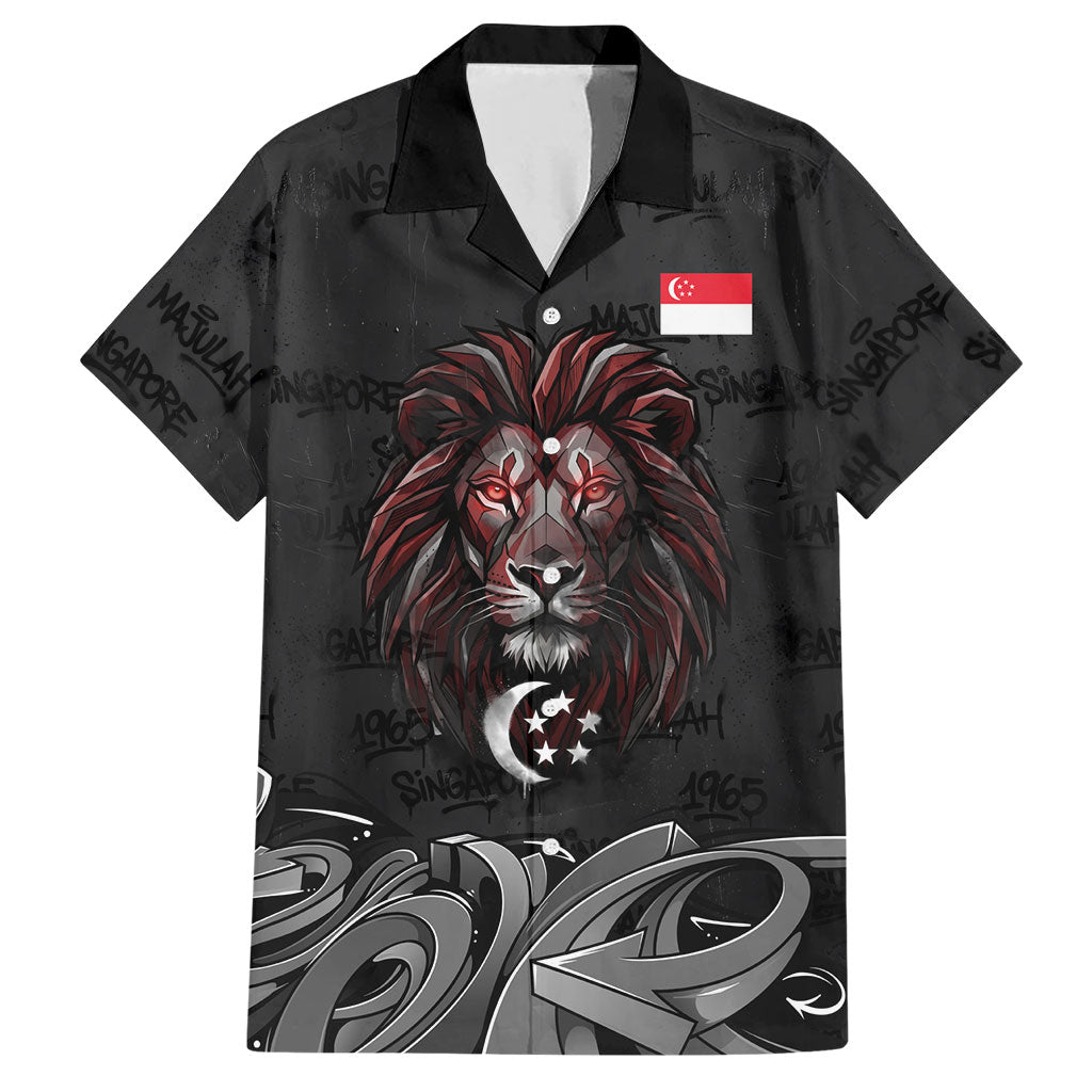 Singapore National Flag Day Hawaiian Shirt Lion Tiger Coat Of Arms Grunge Graffiti