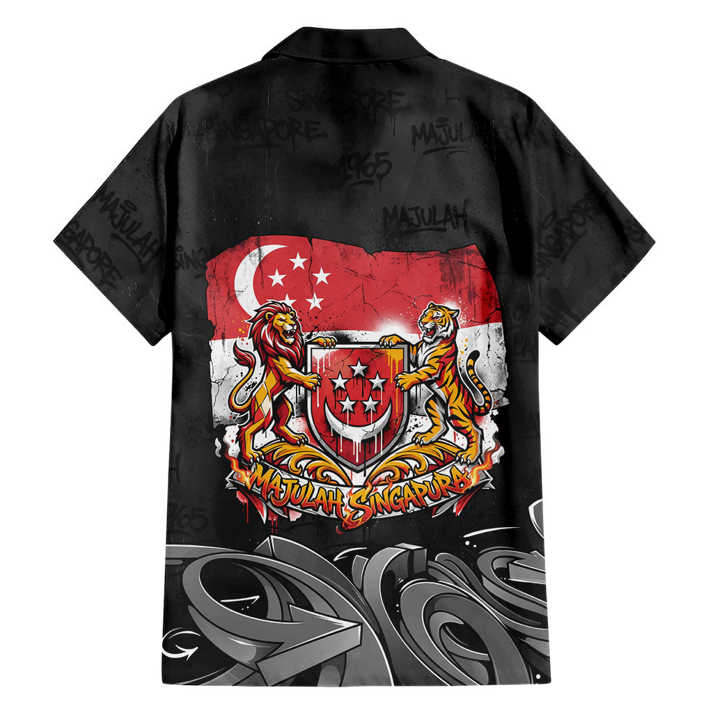 Singapore National Flag Day Hawaiian Shirt Lion Tiger Coat Of Arms Grunge Graffiti