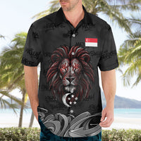 Singapore National Flag Day Hawaiian Shirt Lion Tiger Coat Of Arms Grunge Graffiti