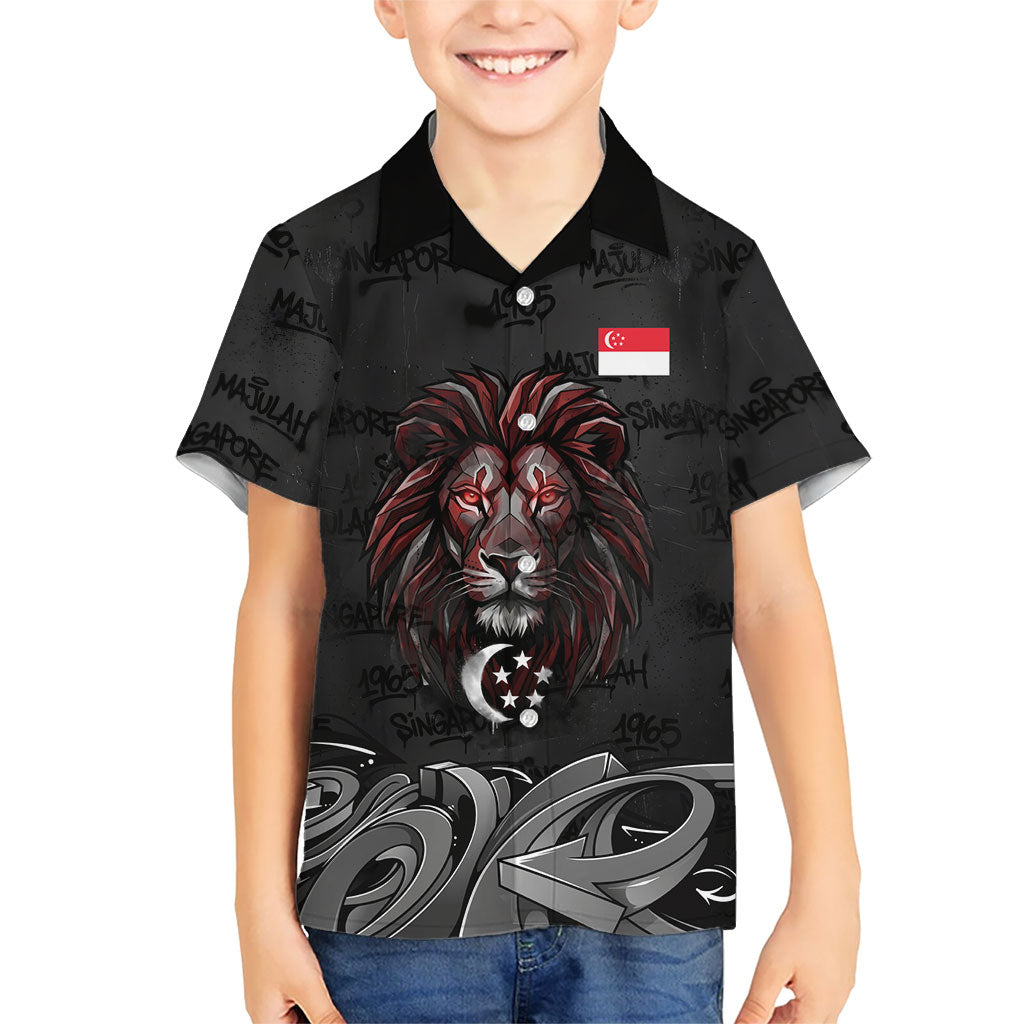 Singapore National Flag Day Hawaiian Shirt Lion Tiger Coat Of Arms Grunge Graffiti