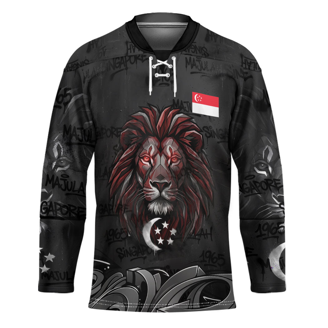 Singapore National Flag Day Hockey Jersey Lion Tiger Coat Of Arms Grunge Graffiti