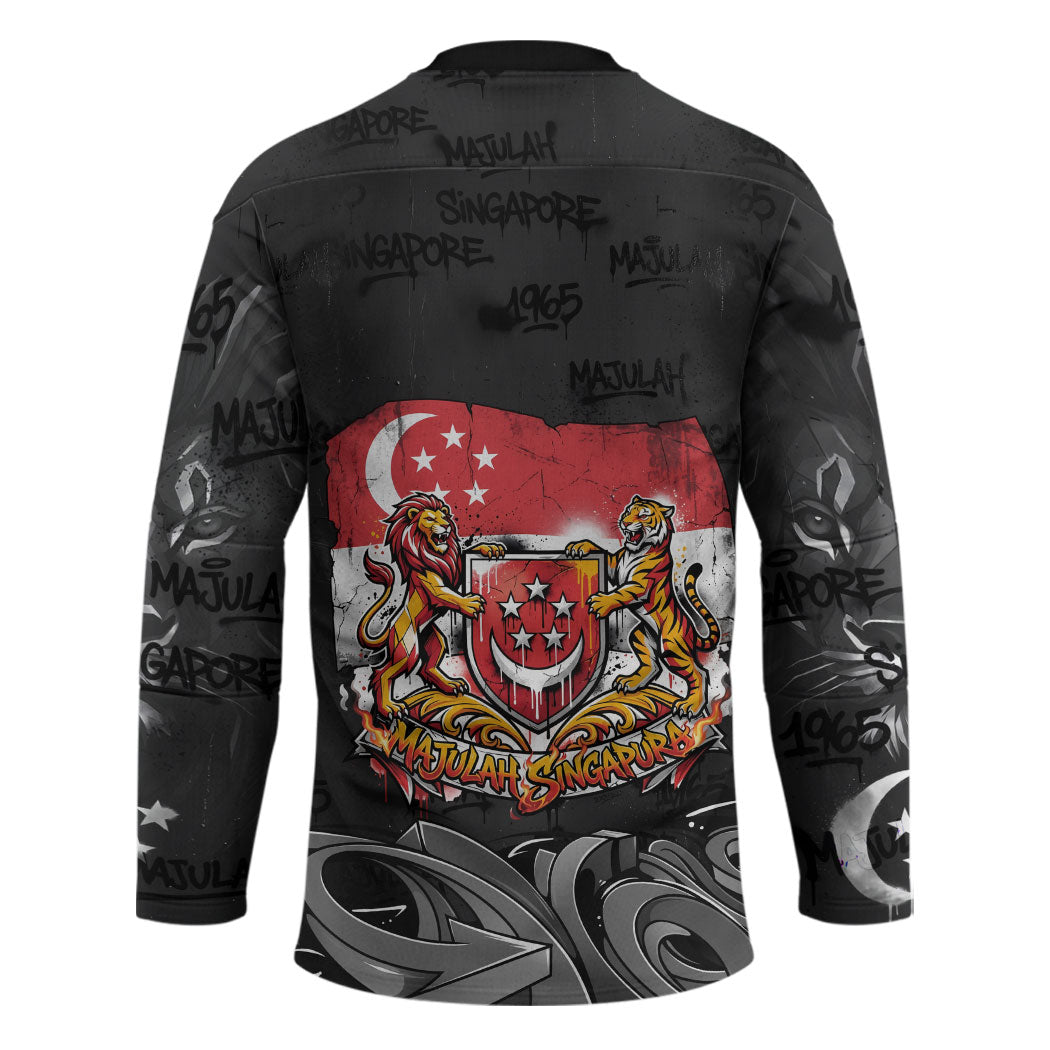 Singapore National Flag Day Hockey Jersey Lion Tiger Coat Of Arms Grunge Graffiti