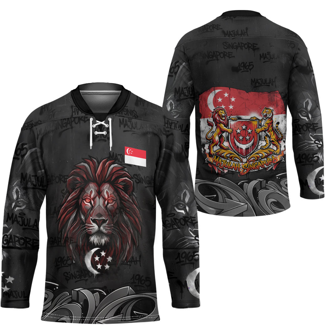 Singapore National Flag Day Hockey Jersey Lion Tiger Coat Of Arms Grunge Graffiti