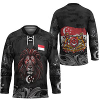 Singapore National Flag Day Hockey Jersey Lion Tiger Coat Of Arms Grunge Graffiti