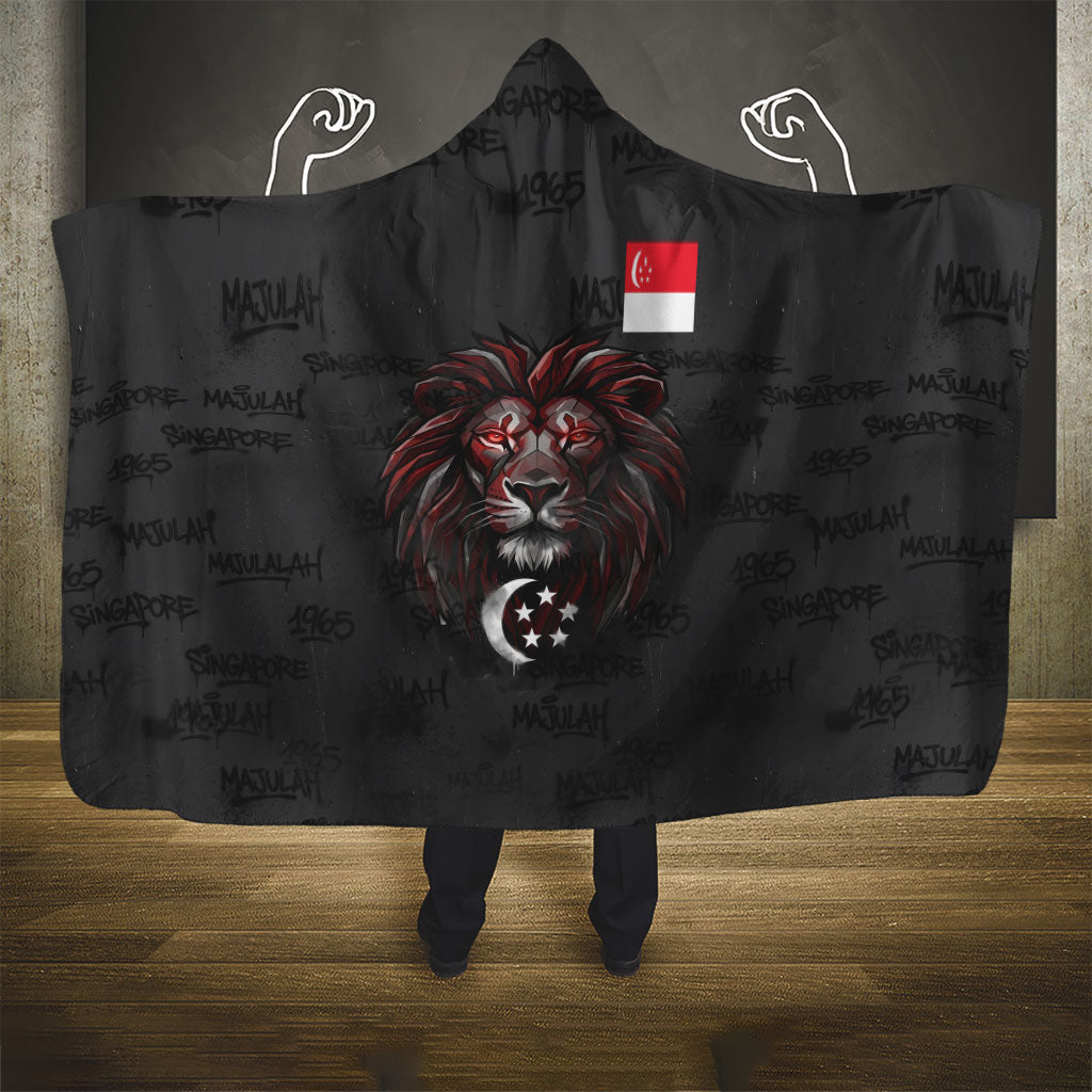 Singapore National Flag Day Hooded Blanket Lion Tiger Coat Of Arms Grunge Graffiti