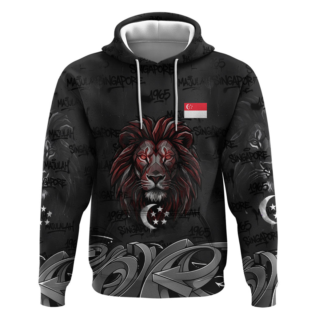 Singapore National Flag Day Hoodie Lion Tiger Coat Of Arms Grunge Graffiti
