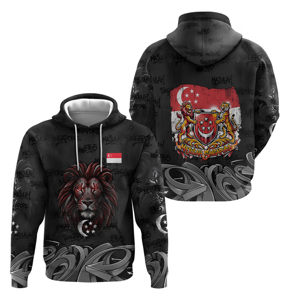 Singapore National Flag Day Hoodie Lion Tiger Coat Of Arms Grunge Graffiti