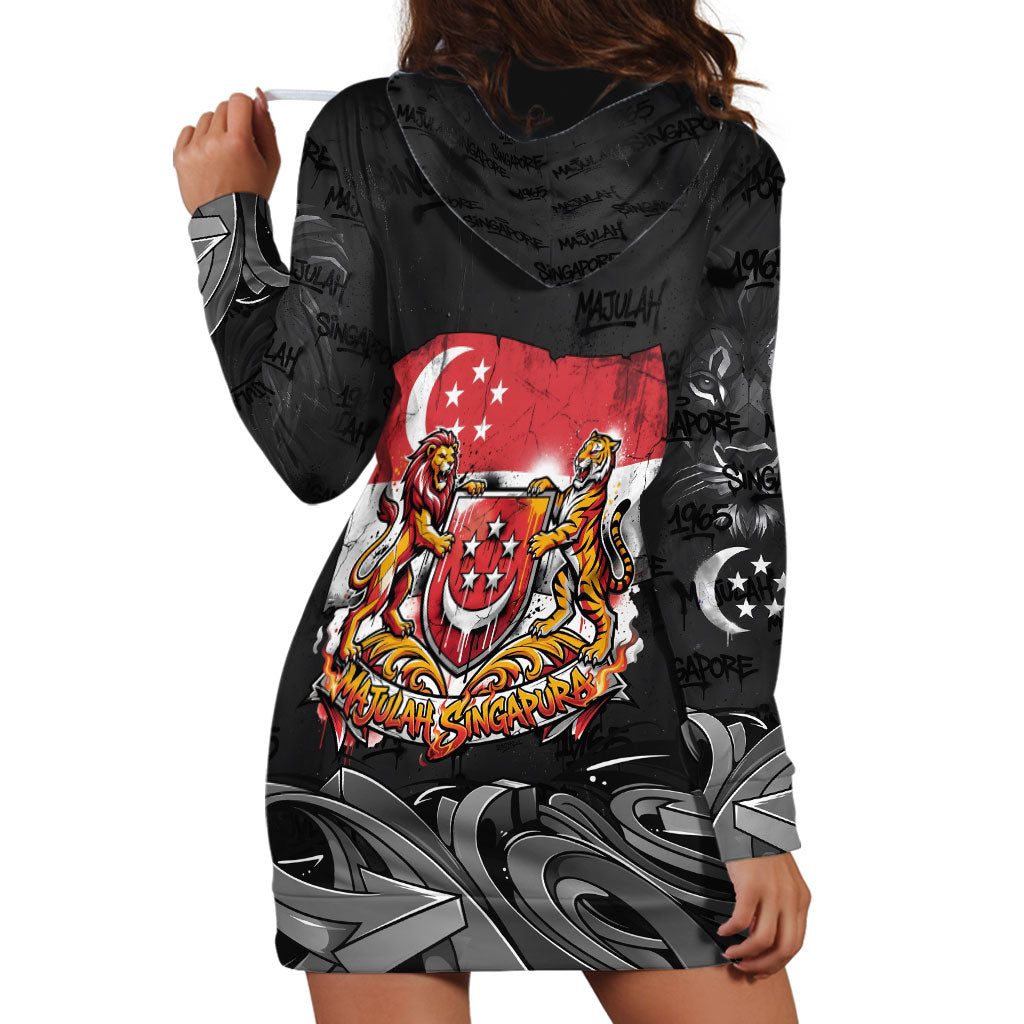 Singapore National Flag Day Hoodie Dress Lion Tiger Coat Of Arms Grunge Graffiti