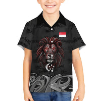 Singapore National Flag Day Kid Hawaiian Shirt Lion Tiger Coat Of Arms Grunge Graffiti