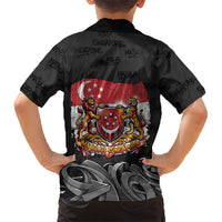 Singapore National Flag Day Kid Hawaiian Shirt Lion Tiger Coat Of Arms Grunge Graffiti