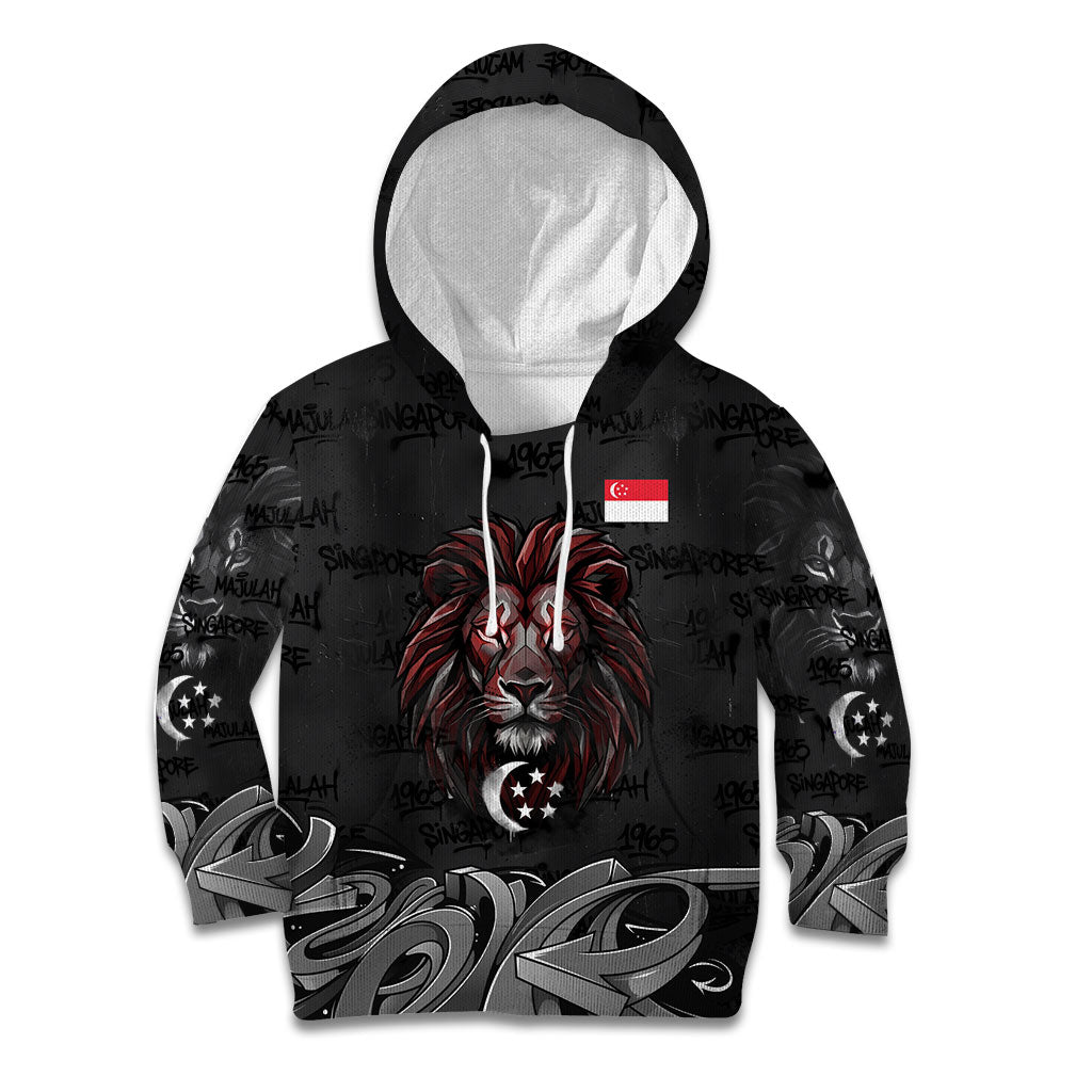 Singapore National Flag Day Kid Hoodie Lion Tiger Coat Of Arms Grunge Graffiti
