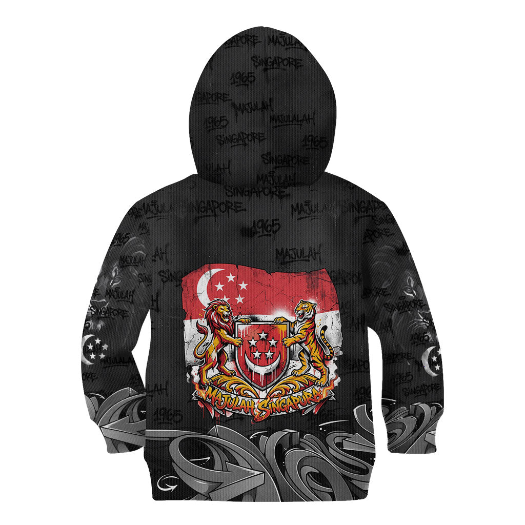 Singapore National Flag Day Kid Hoodie Lion Tiger Coat Of Arms Grunge Graffiti