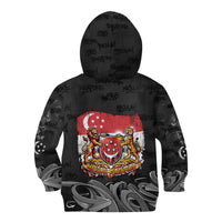 Singapore National Flag Day Kid Hoodie Lion Tiger Coat Of Arms Grunge Graffiti