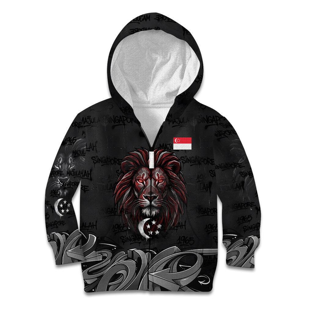 Singapore National Flag Day Kid Hoodie Lion Tiger Coat Of Arms Grunge Graffiti